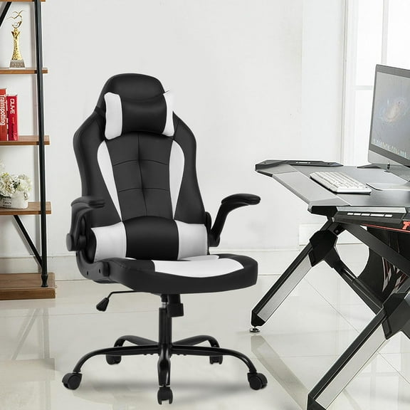 PC Gaming Chair, Ergonomic Computer Chair Height Adjustable Chair Massage Game Chair Office Chair Ergonomic Desk Chair with 360°-Swivel Wide Seat and Headrest for Office or Gaming, White