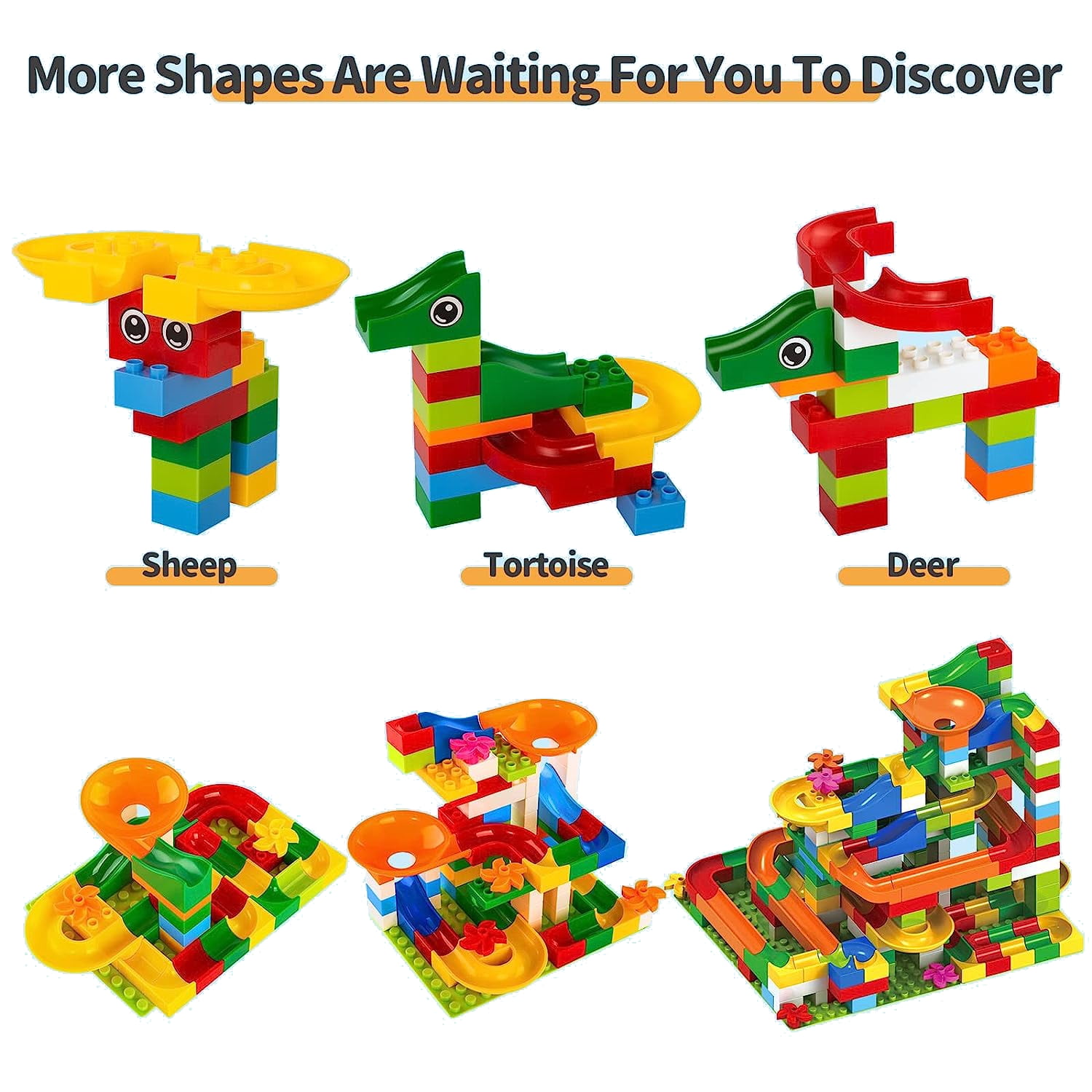 176Pcs Big Blocks for Kids 3-10 Years, Marble Run Toy Set Compatible with Duplo, Building Bricks for Boys and Girls