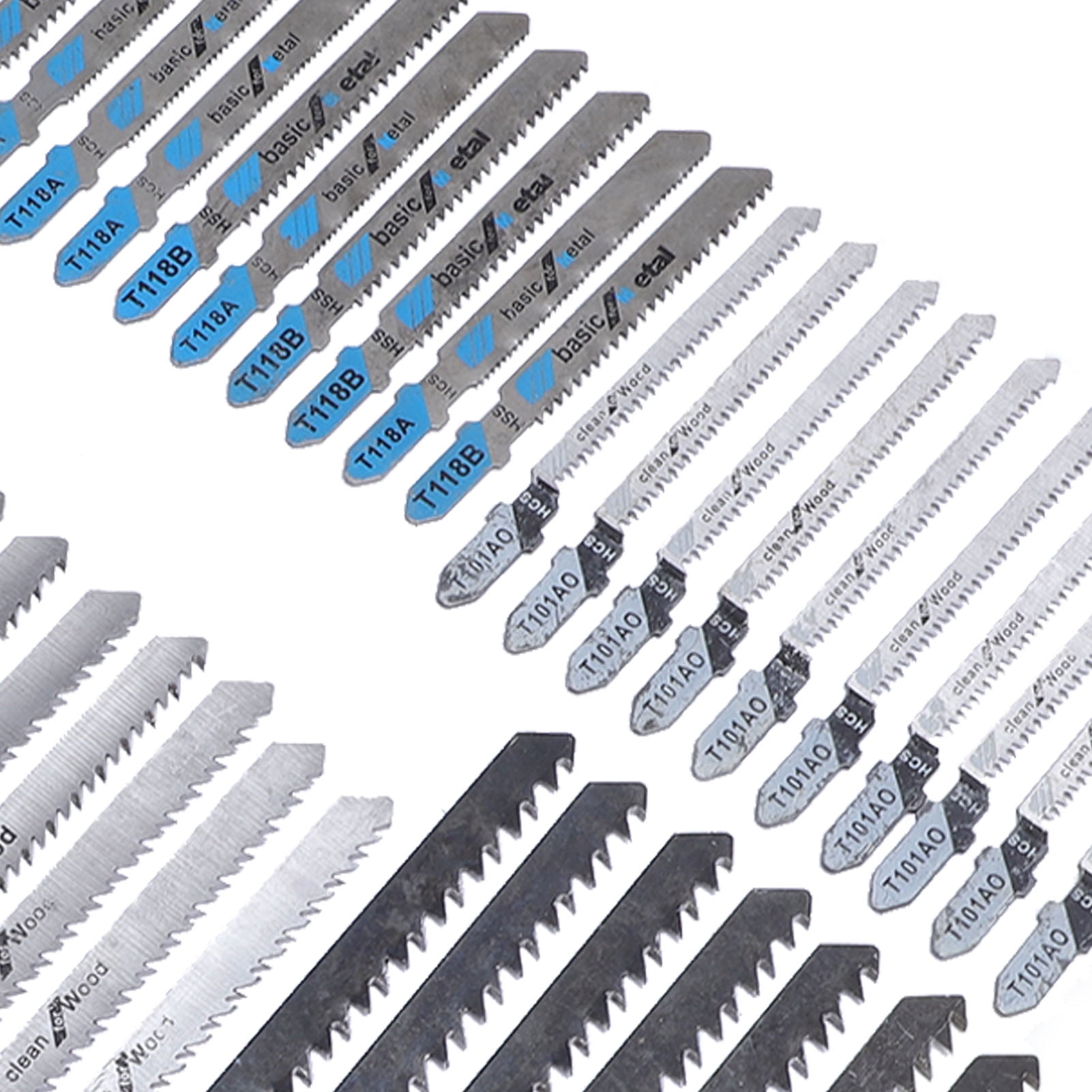 Yajisi 57Pcs Jigsaw Blades Set T Shank Jig Saw Replacement HCS HSS SK5 High Carbon Steel For Wood Plastic Metal Cutting Woodworking Accessories 8.27 inches / 21 cm Length