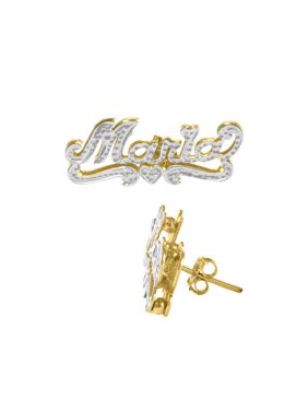 10kt Yellow Gold Rhodium Beaded Half Pair Name Stud Earrings