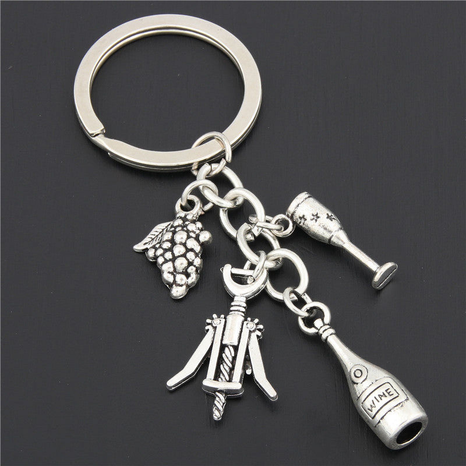 Creative Alloy Keychain with Rope DIY Wine Bar Party Key Chain 30mm Inner Diameter Key Ring for Decoration and