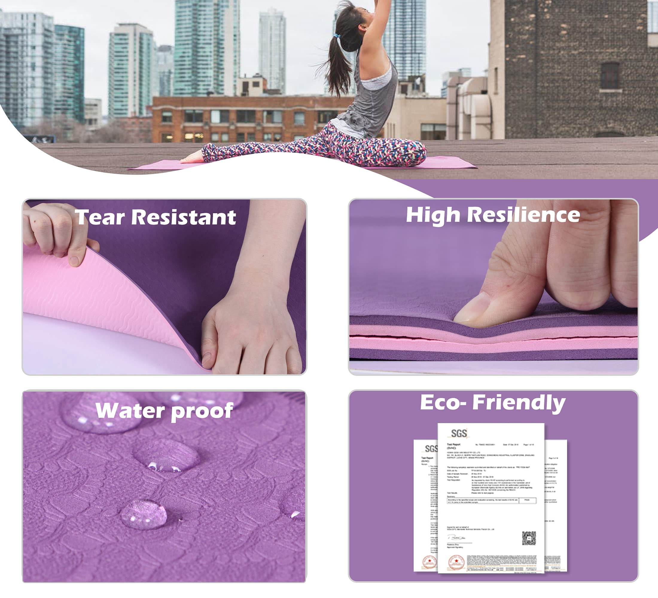 Non-Slip Yoga Mat – Eco Friendly Anti-Tear Pilates Mat, 1/4” Thick Exercise Mat for Women with Carrying Sling & Storage Bag