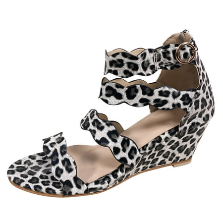 

Sandals Women Ladies Fashion Leather Leopard Print Back Zip Platform Wedge Sandals Womens Sandals Pu Brown 38