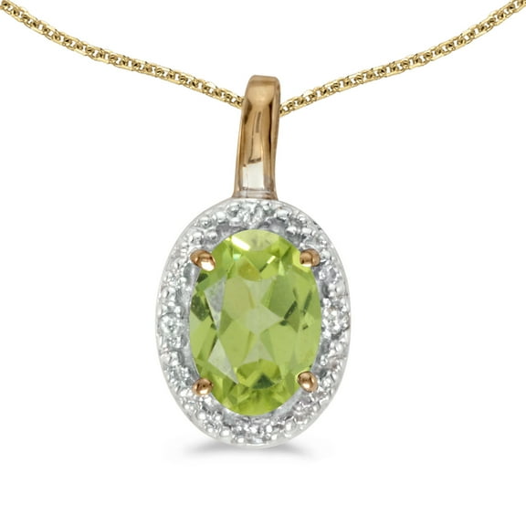 10k Yellow Gold Oval Peridot And Diamond Pendant with 16" Chain