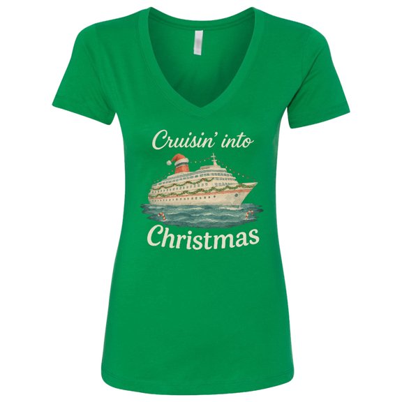 Inktastic Cruisin' into Christmas Holiday Cruise Ship Women's V-Neck T-Shirt