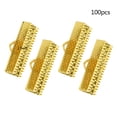 thumbnail image 4 of 100PCS 2.5CM Plated Ribbon Ends Metal Fastener Clasps Textured Crimp End Clamps Cord Ends Buckles Zipper Clips DIY Jewelry Accessories (Golden), 4 of 7