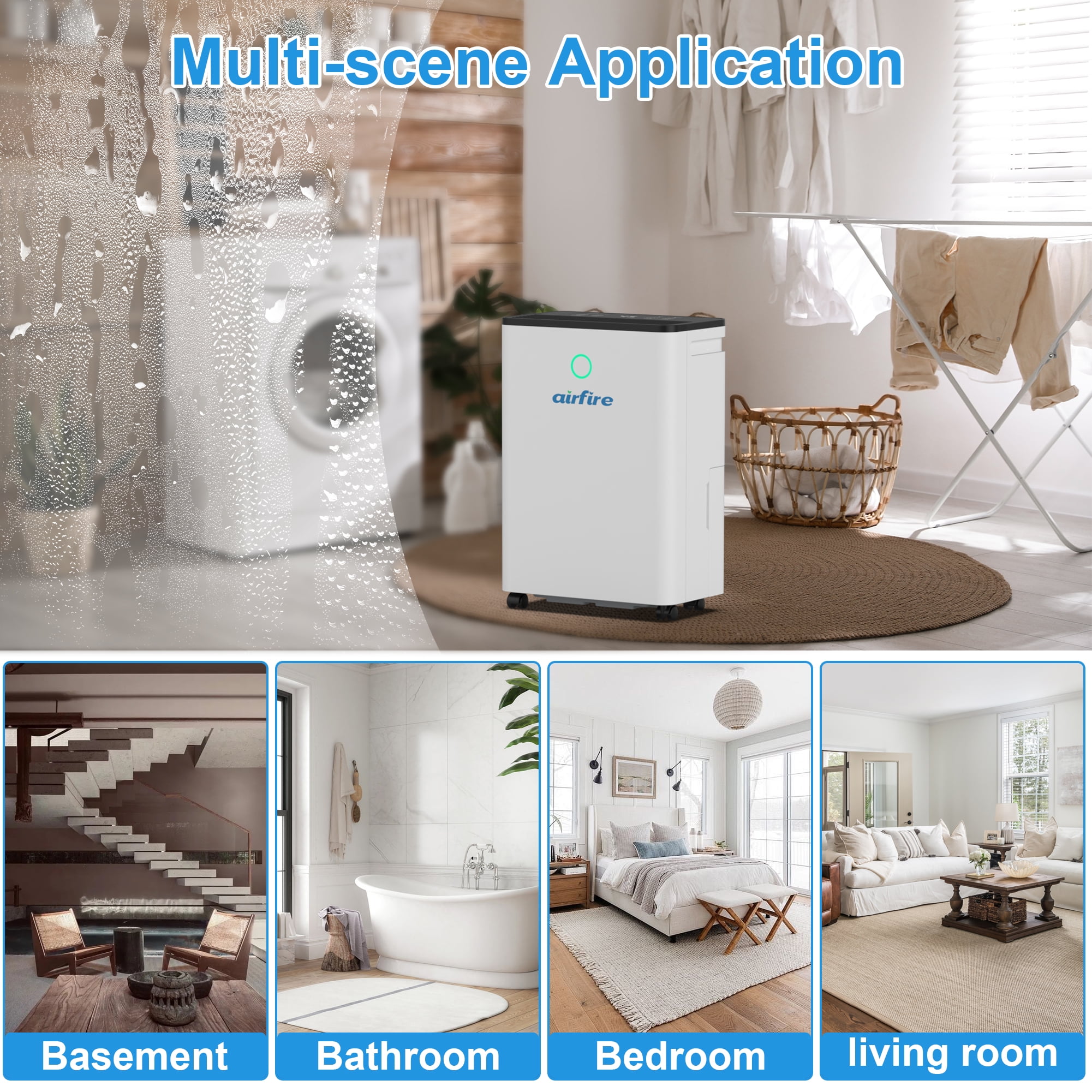 AIRFIRE Dehumidifier, 19 Pint (DOE) Dehumidifier with Drain Hose, Max 2500 Sq.Ft Dehumidifiers for Home Basement, 0.66 Gal Water Tank, Overflow Protection, Auto Defrost& Drain, Humidity Indicator