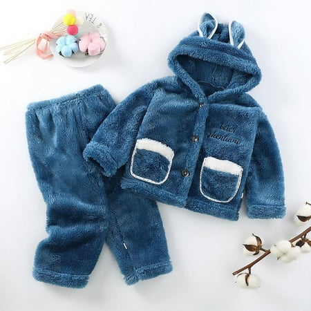 

Kids Boys Girls Autumn Winter Flannel Pajama Sets Cute Long Sleeve Lapel Tops with Pants warm Sleeping Clothing