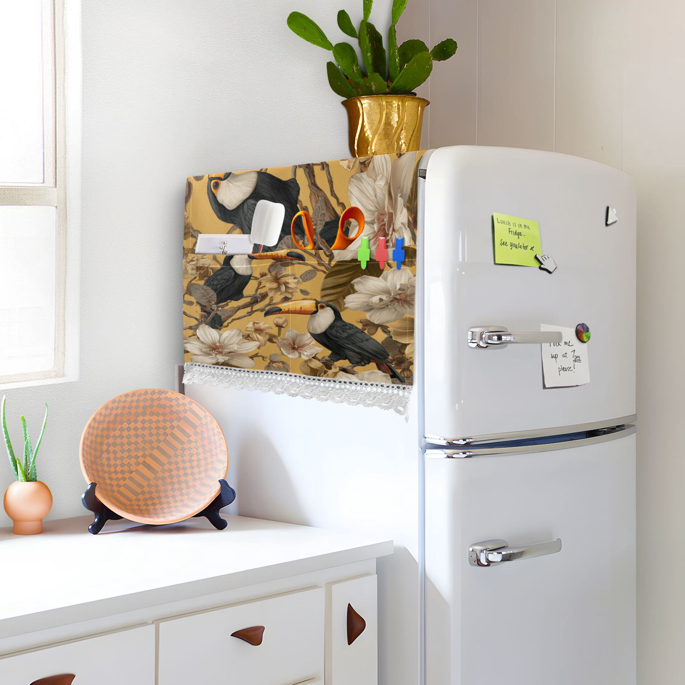 Wobogo Toucan Orchid Washing Machine Cover Dustproof Washer Dryer Cover Waterproof Laundry Room Decorative Protector