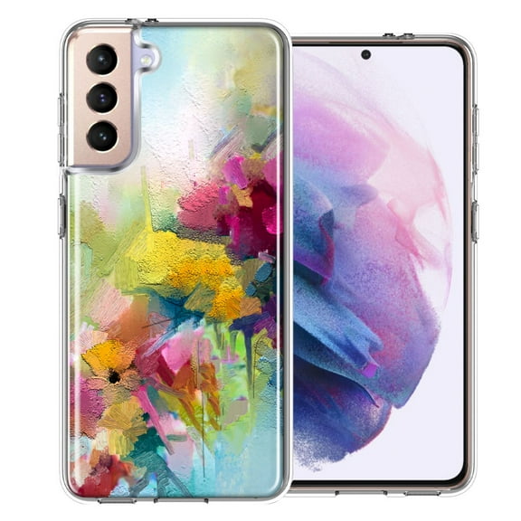 MUNDAZE Case For Samsung Galaxy S21 Plus Watercolor Flowers Abstract Spring Colorful Floral Painting Phone Cover