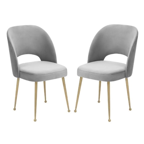 Home Square Swell 19.3" Velvet Dining Chair in Light Gray & Gold - Set of 2