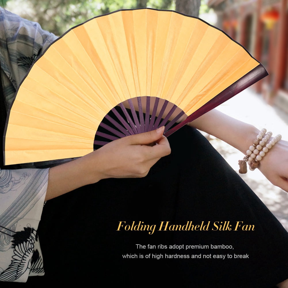 LYUMO Hand Held Fan, Silk Folding Fan,Folding Handheld Bamboo Silk Fan