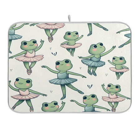 

Dish Drying Mat Kitchen Counter Ballerina Frogs Dishes Drainer Pad Absorbent Microfiber Reversible 16 x18