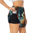 thumbnail image 3 of Lsque Red And Blue Flame Wave Dragon Printed Women's Running Shorts with Liner Pockets,Elastic Quick Dry Workout Athletic Gym Yoga Shorts,Womens High Waist Shorts-Small, 3 of 9