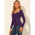 thumbnail image 4 of INSPIRE CHIC Women's Sweetheart Neck Ruched Long Sleeve Slim Rib Knit Top, 4 of 6