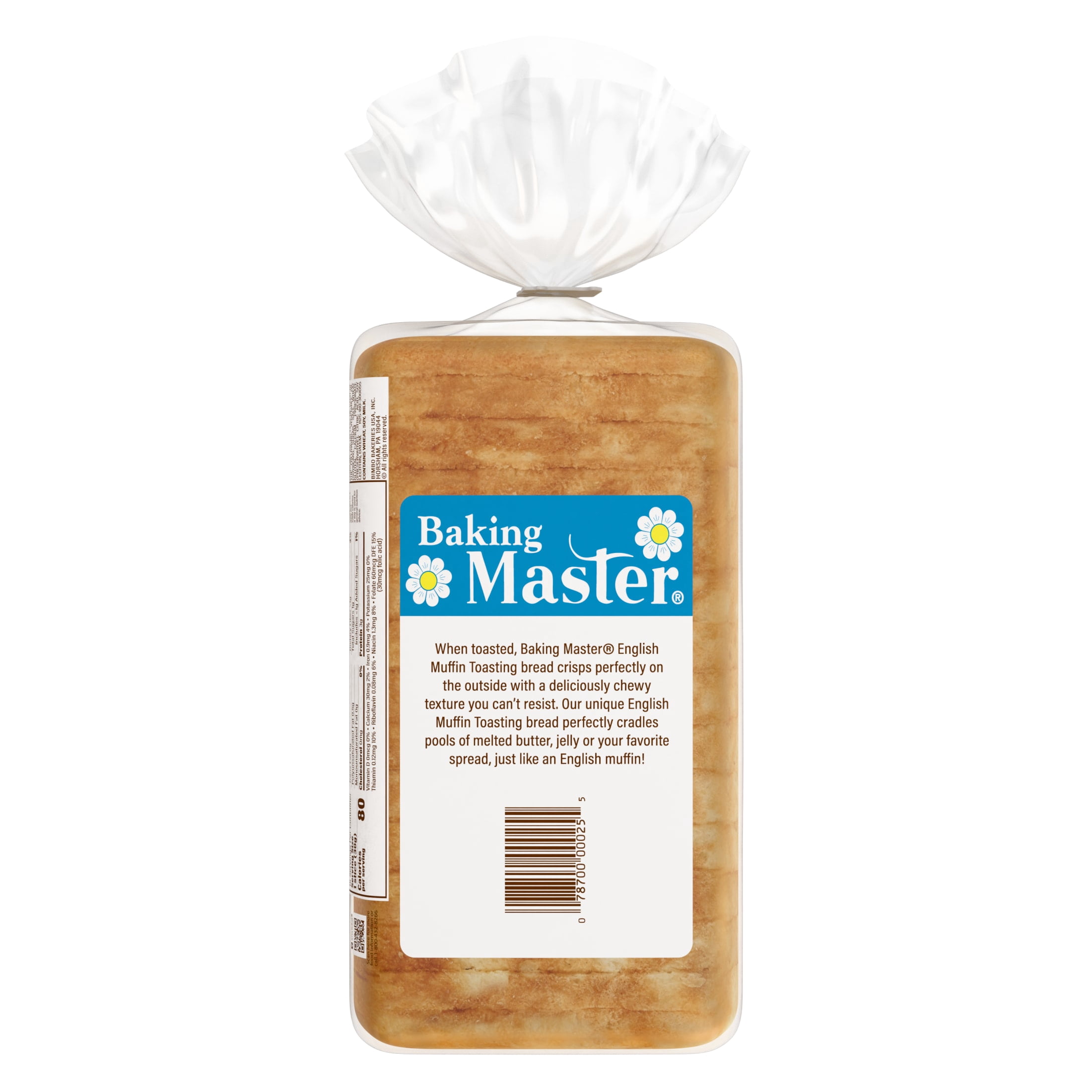 Master English Muffin Toasting Bread, 12 oz, Plain Breakfast Bread, Bag
