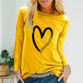 thumbnail image 2 of Women T-shirt Heart Print Crew Neck O-Neck Long Sleeves Solid Color Streetwear Spring Autumn Loose Fit Printed Blouse for Daily Wear, 2 of 7