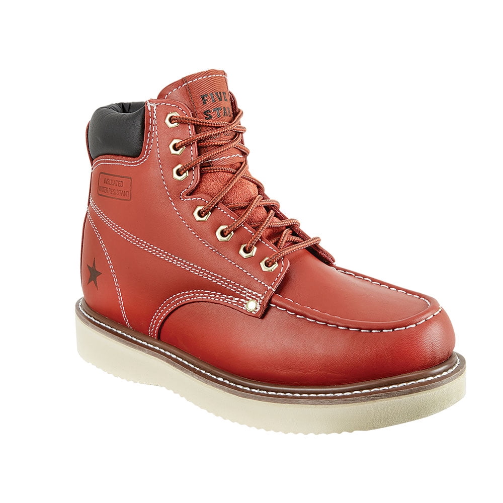 Five Star Full-Grain Leather Men's Work Boots - 9.5W, Red