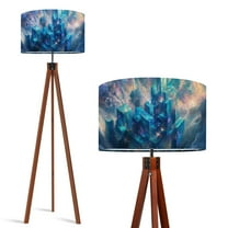 Wood Tripod Floor Lamp, Mid Century Wood Standing Lamp with 3 Color Temperature Dimmable Standing for Living Room, Bedroom, Office Blue Universe Space Psychedelic Flaxen Lamp Shade