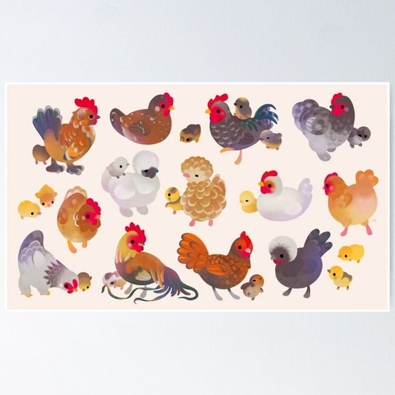 Poster Chicken And Chick - Pastel - No Framed, Vintage Wall Art, Trendy Retro Print, Positive Quote Poster, Room Decor, Wall Art, 8x12