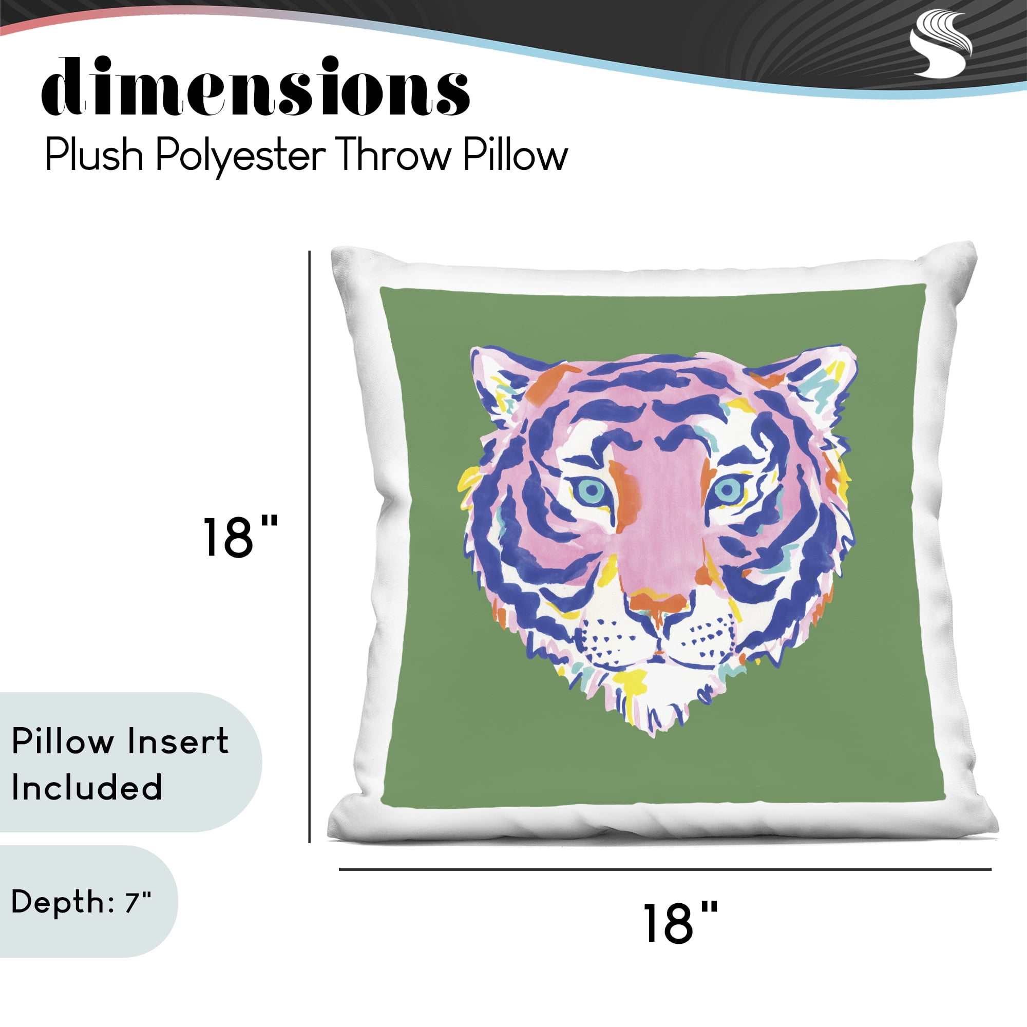 Stupell Industries Exotic Boho Tiger Face Decorative Printed Throw Pillow, design by Karolina Sato, 18 x 7 x 18