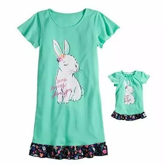 Girl's Polyester Some Bunny Loves You Nightgown with Doll Gown, Size 4