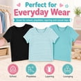 thumbnail image 2 of Btween Active Girls T-Shirts 3 Pack – Short Sleeve Ribbed Crewneck Tees, Soft Stretch Casual Everyday Tops for Girls, 2 of 7