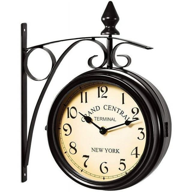 Vintage Train Station Style Dual-Watch Wall Clock - Black