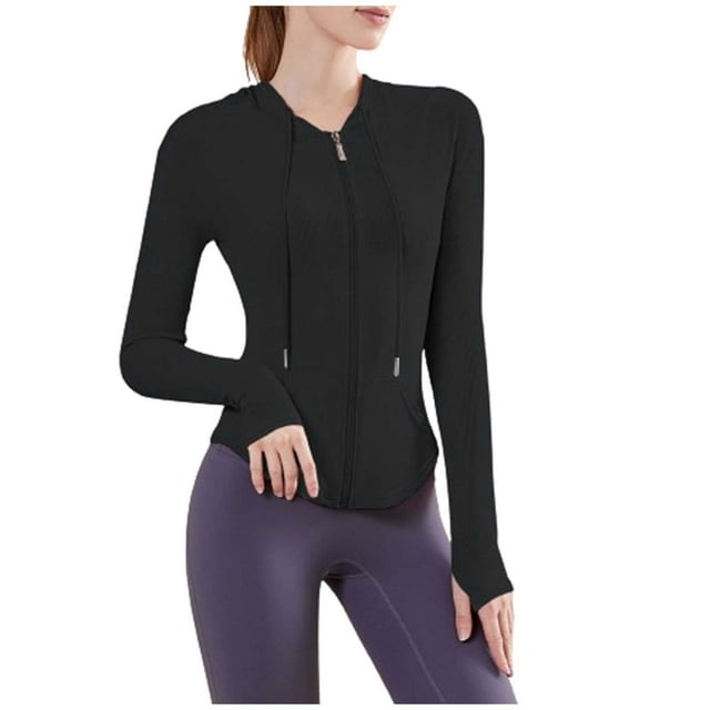 vdgthytj Womens Sports Jackets Zip up Long Sleeve Drawstring Running Hoodies Lightweight Workout Tops with Pockets