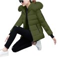 thumbnail image 4 of Zedker Stylish Detachable Faux Plushed Winter Clothing for Women Casual Hooded Long Sleeve Zipper Pockets Long Puffer Jackets,Army Green,XL, 4 of 7