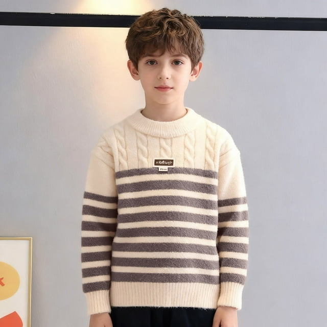 Suéter de cuello redondo Zhongda Suéter para niños Suéter de cuello redondo para niños Suéter de punto para niños Top de poliéster para niños