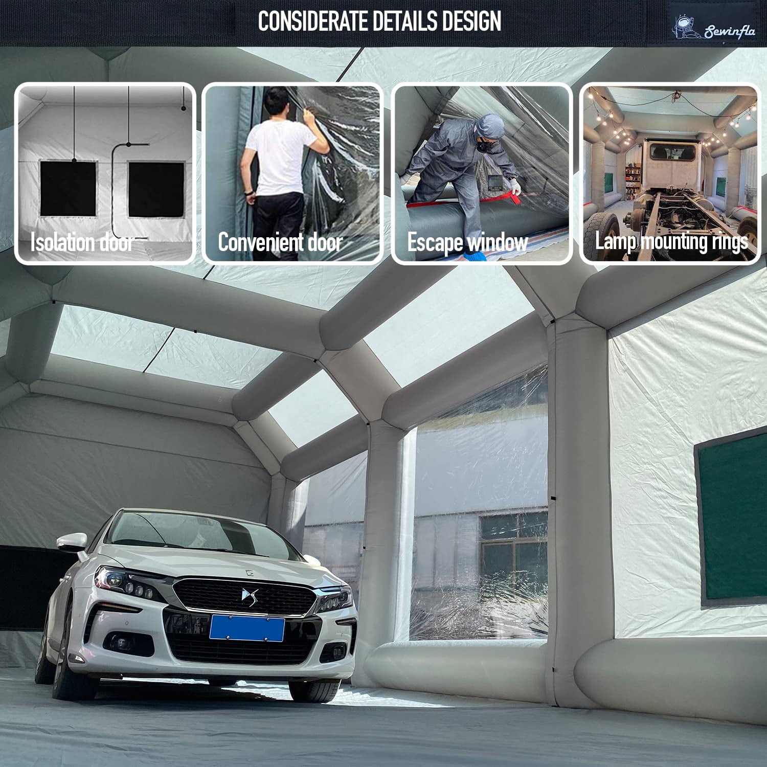 Sewinfla Inflatable Paint Booth with Mini Air Extractor Device, 30x20x13Ft Portable Spray Paint Booth with High Efficient Ventilation System for Cars (8.5x4.5x3.35m)