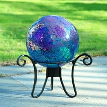 Gazing Ball, Iridescent Crackled Glass Mosaic Gazing Balls Sphere for Garden Lawn Outdoor Ornament Yard Decorative, 10-Inch, Purple