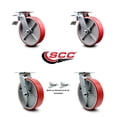 thumbnail image 2 of 8 Inch Red Poly on Cast Iron Caster Set with Ball Bearing 2 Brakes 2 Swivel Lock, 2 of 2