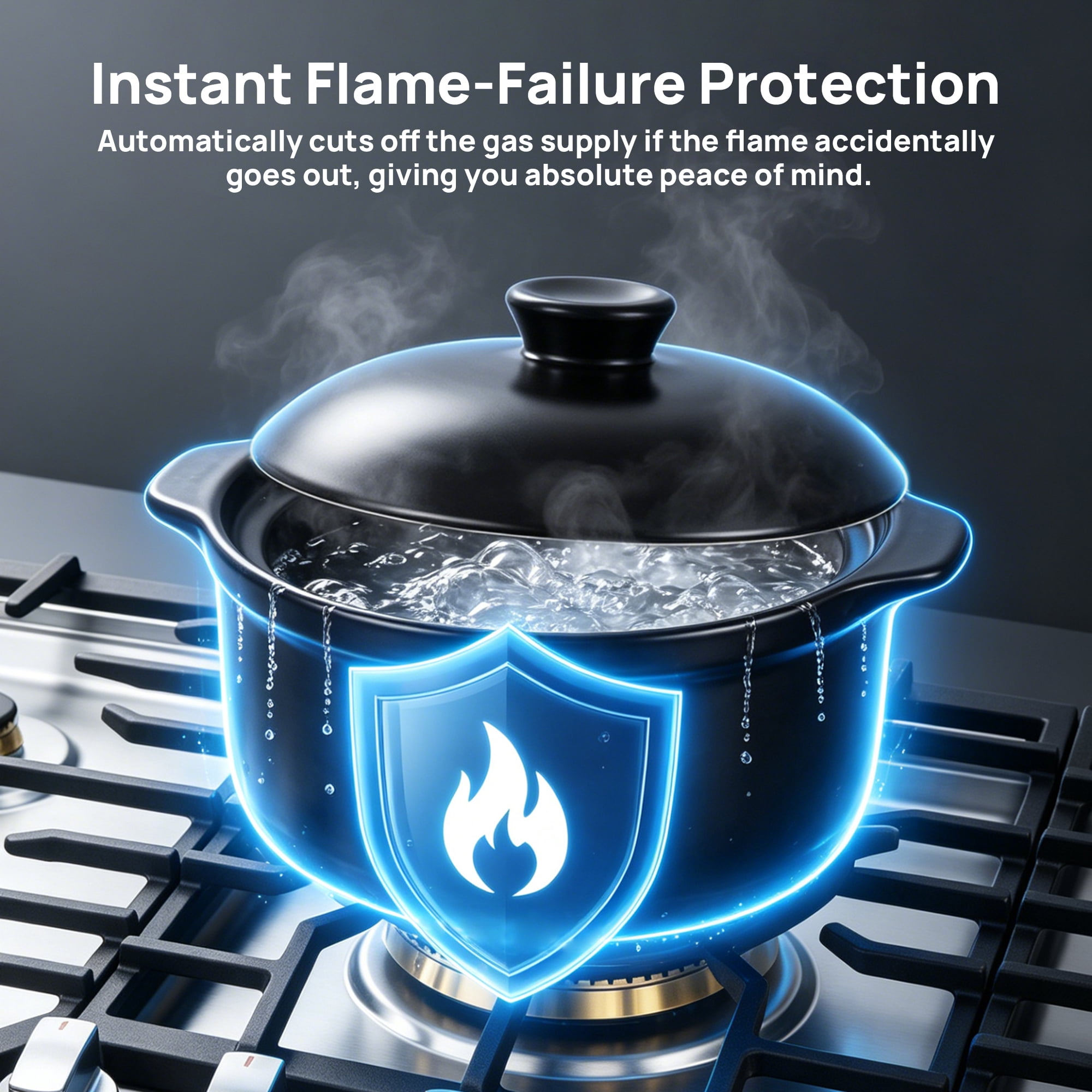 ROBAM 36" Gas Cooktop G515, 5 Made in Italy Brass Burners, 304 Stainless Steel Built-in Gas Stove, 20,000 BTU Tri-Ring Center Wok Burner, NG/LPG Convertible with Flame Failure Protection