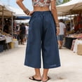 thumbnail image 6 of JUSLIO Womens Capris Linen Solid High, Waist with Pockets Loose Everyday Casual Wide-Leg Capris, 6 of 9