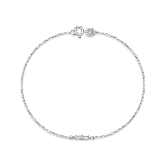 Two Stone Bracelet for Women | 0.12 Carat Baguette Shape Lab Grown Diamond Cable Link Chain Bracelets | 14K White Gold Over Sterling Silver Stacking Dainty Bracelets for Brides- 6.00 Inch