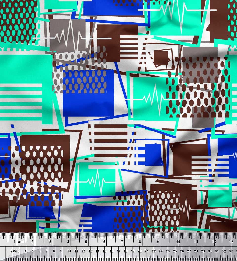 Soimoi Green Rayon Crepe Fabric Geometric Abstract Print Fabric by Yard 46 Inch Wide