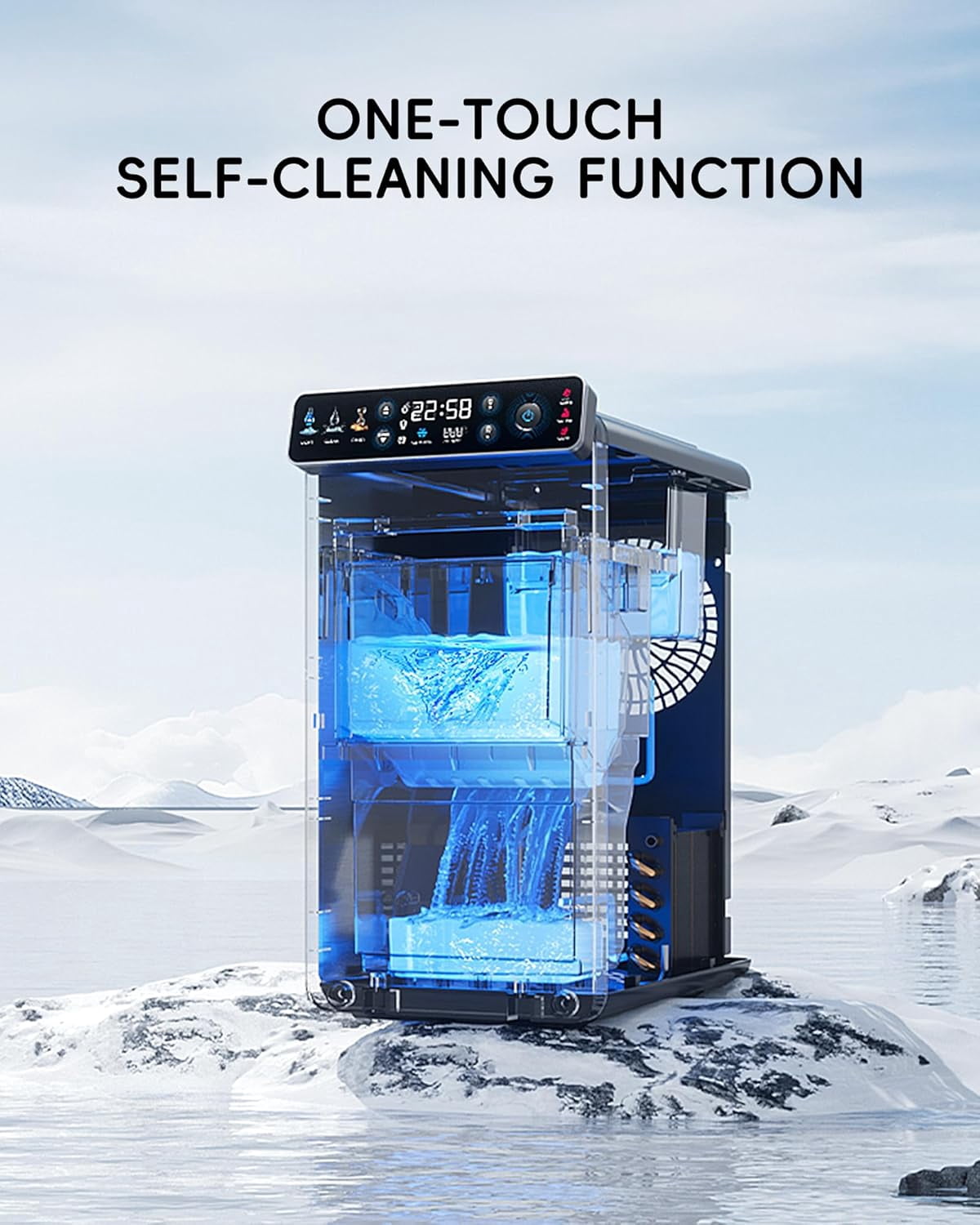 Ice Makers Countertop, Ultra Slim Design with Full-Color Panel, Internal Lights, 26 lbs/24H, Timer Ice Making, Two Ice Sizes, Portable Self-Cleaning Ice Machine for Home/Kitchen/RV