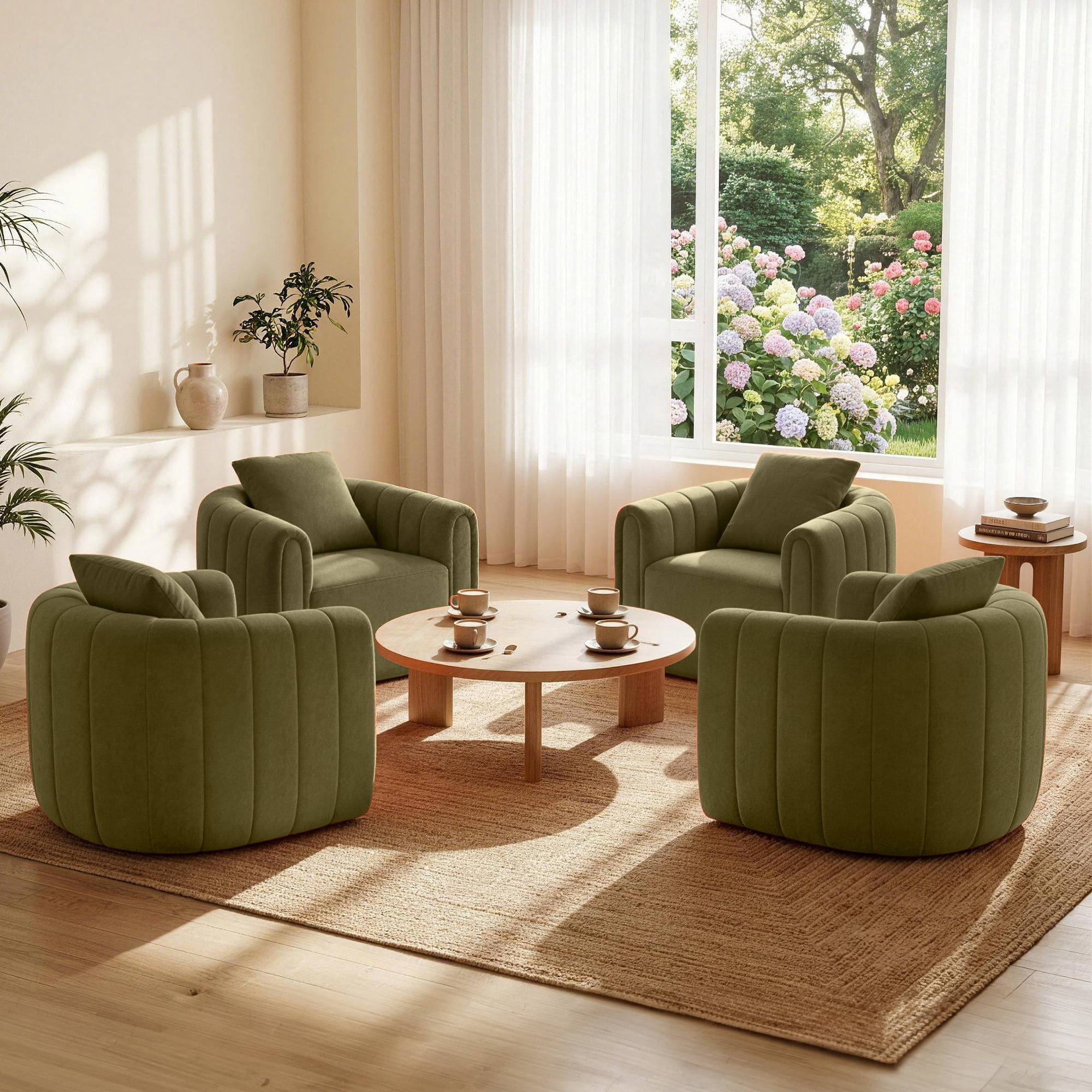 Ebello  Swivel Accent Chair, Modern Velvet Living Room Chair with Pillow, Barrel Chair for Bedroom & Reading Corner (Green，1 Pack，Fully Assembled )