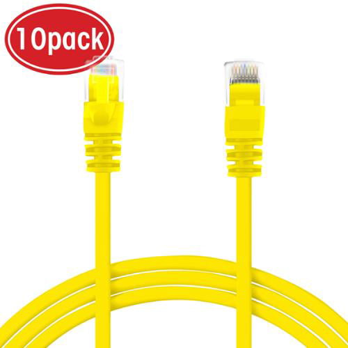 Computer LAN Network Cord Cat 6 Ethernet Cable Cat6 Snagless Patch 1.5 Feet GearIT 10 Pack Compatible with 10 Port Switch POE 10port Gigabit Yellow 