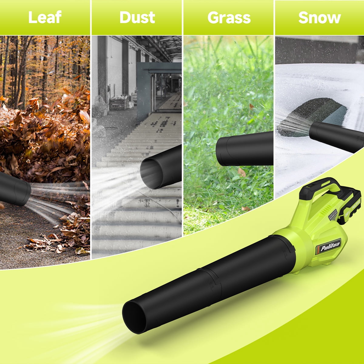 Leaf Blower Cordless with 2 Battery and Charger, 400CFM High Speed Leaf Blower with 2 Tubes, 20V Electric Leaf Cleaner, Lightweight Handheld Small Blower for Patio, Garden, House, Depot, Green