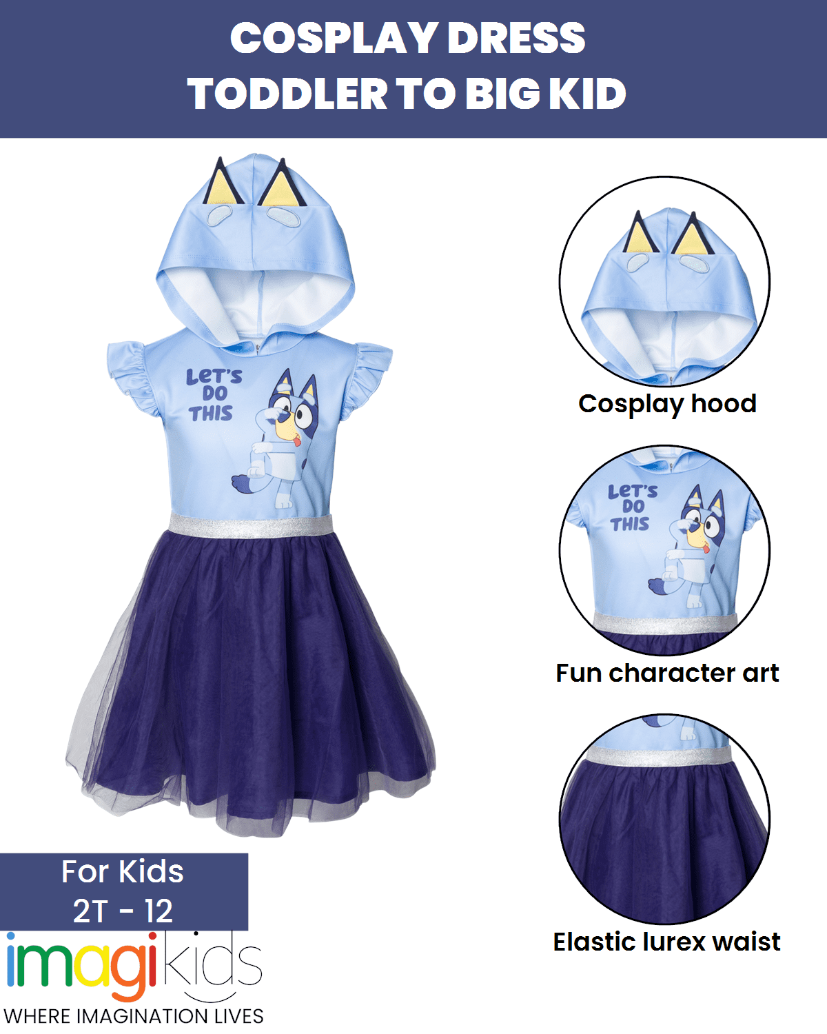 Bluey Little Girls Mesh Cosplay Dress Toddler to Big Kid
