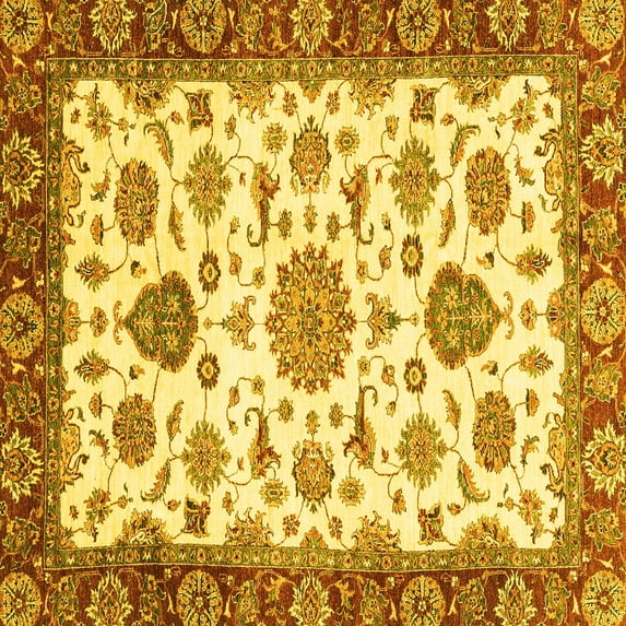 Ahgly Company Machine Washable Indoor Square Oriental Yellow Traditional Area Rugs, 5' Square