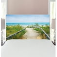 thumbnail image 1 of Seaside Headboard, Boardwalk over Dunes at Beach Pinery Provincial Park Ontario Canada, Upholstered Decorative Metal Bed Headboard with Memory Foam, Twin Size, Sand Brown Fern Green, by Ambesonne, 1 of 4