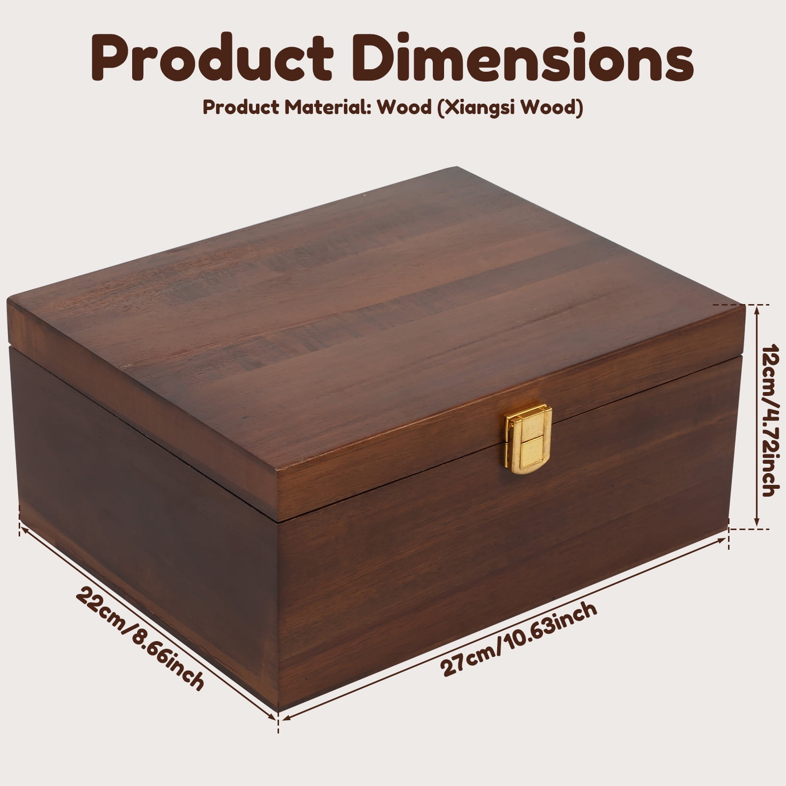 Grusce Wood Storage Keepsake Box with Hinge Lid, Decorative Wooden Keepsake Chest Box, Large Acacia Memory Box, Jewelry Organizer Box for Crafts Sewing Keepsake Home Office and Photo Storage