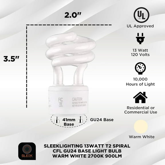 13Watt T2  CFL GU24 Light Bulb 2700K Warm White 900lm 4 Pack -  Approved Energy Saving