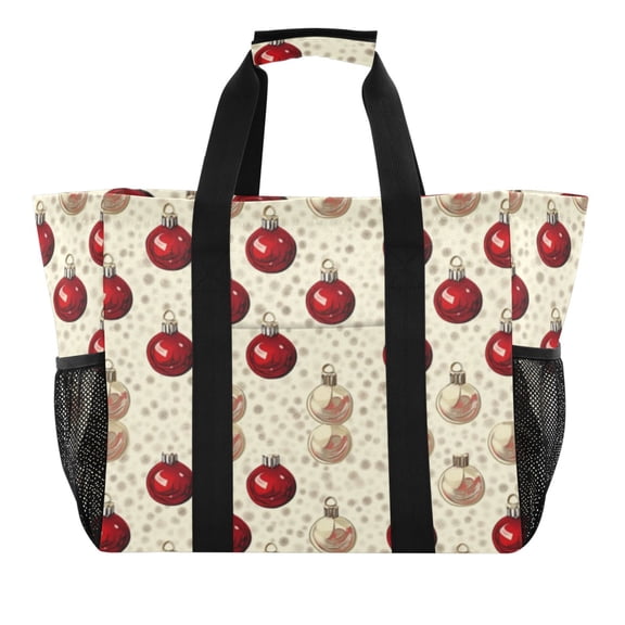 Large Hand-Held Storage Bag Kitchen Reusable Grocery Bags, Travel Tote Bags, Waterproof Tote,Laundry Bag,Beach Bag, Pool Bag Christmas Cartoon Ball Picture