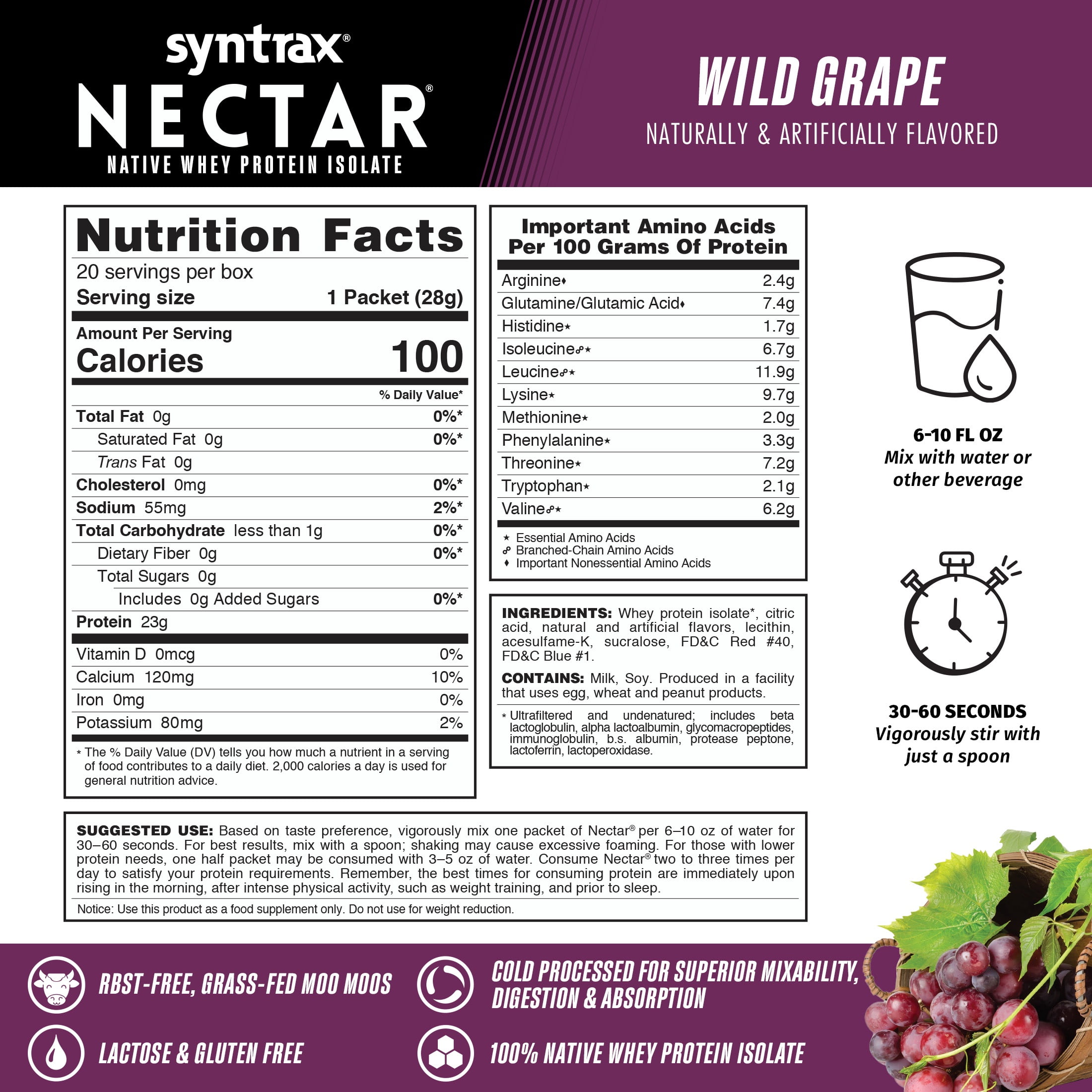 Syntrax Nectar, Wild Grape, 2 lbs. 100% Whey Protein Isolate, Refreshing Fruit Flavor