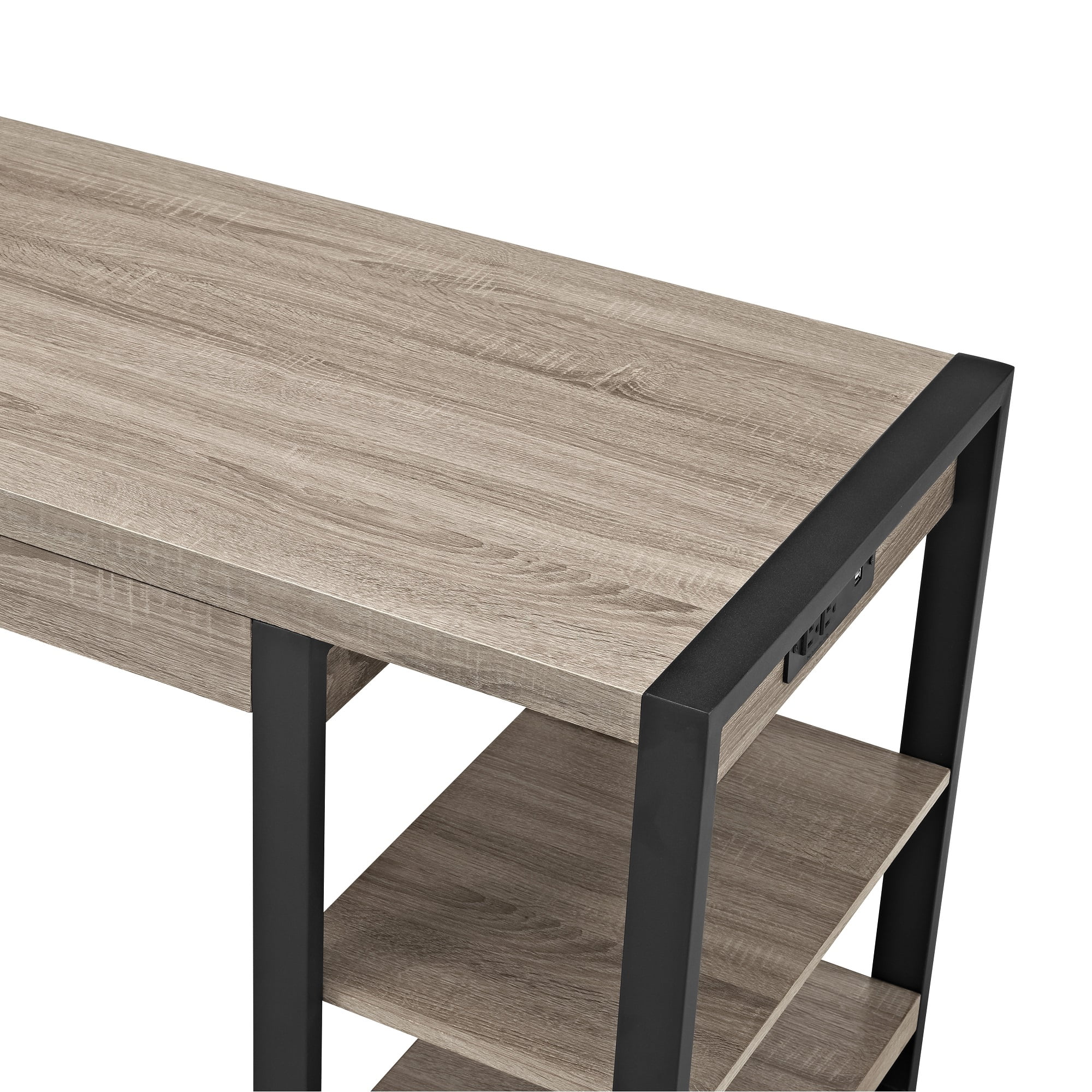 Walker Edison Industrial 4-Shelf Computer Desk with USB Port, Driftwood